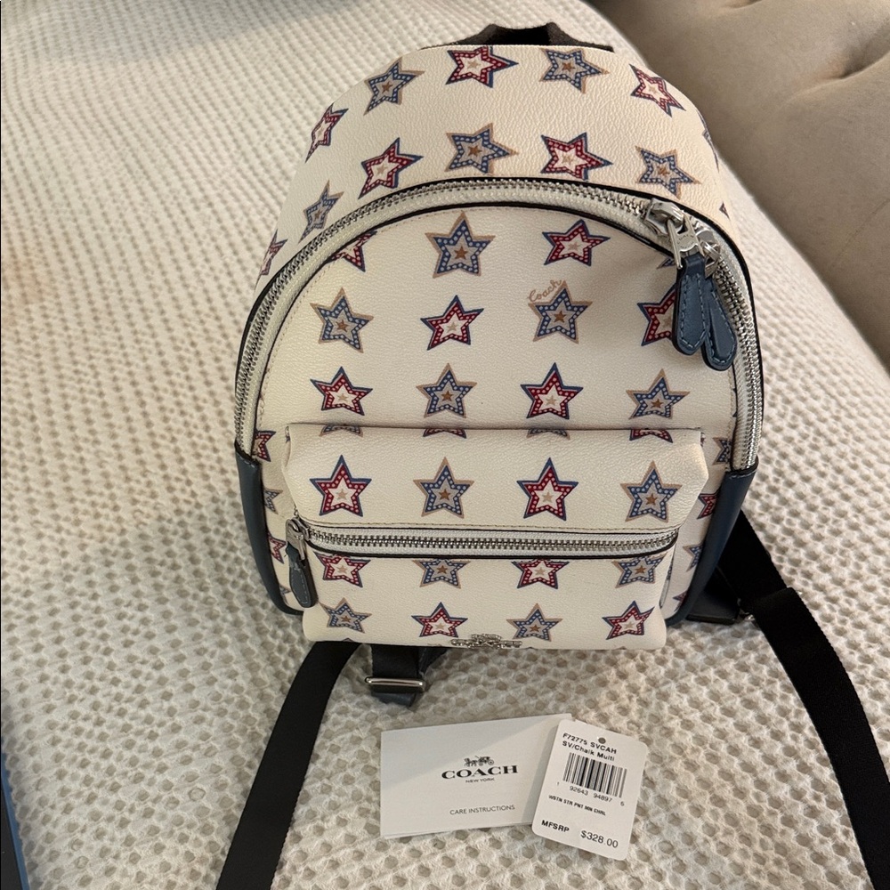 Coach Cream Star Pattern Backpack